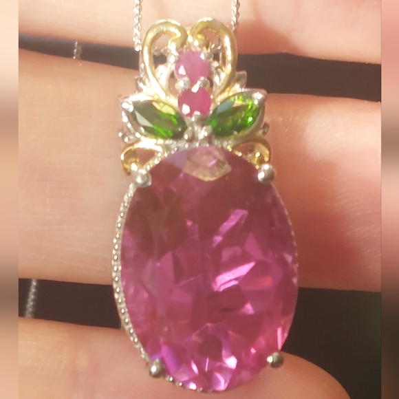 Pink spinel "berry" with topaz and ruby accents sterling 14k vermeil - Picture 8 of 16